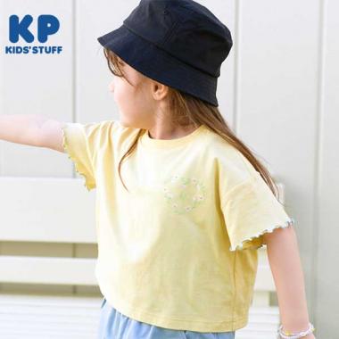 花刺しゅうのショート丈半袖Tシャツ(120～130)