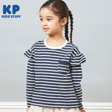 KP 肩フリルボーダー長袖Tシャツ(100～160)