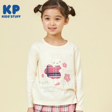 KP うさぎチェックアップリケ長袖Tシャツ(80～140)