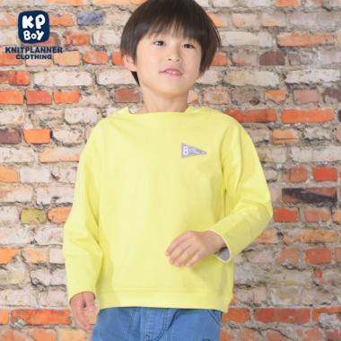 KPBOY ボートネック袖折り返し長袖Tシャツ(100～160)