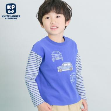 KPBOY 車モチーフの袖ボーダー長袖Ｔシャツ(80～140)