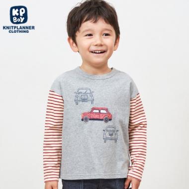 KPBOY 車モチーフの袖ボーダー長袖Ｔシャツ(80～140)