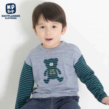 KPBOY クマモチーフの接結ボーダー天竺長袖Ｔシャツ(80～110)