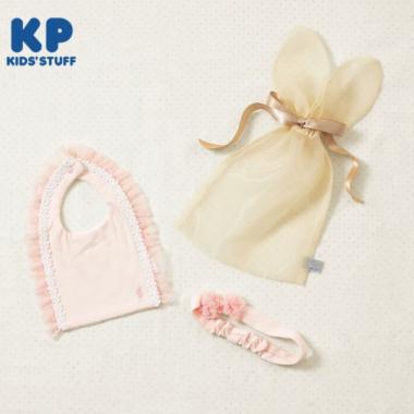 【名入れ刺しゅう可能商品】KP うさ耳ギフト袋付きヘアバンド＆スタイセット