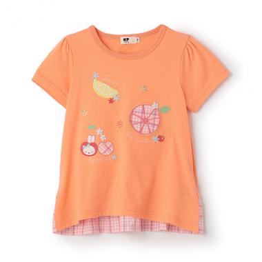 先染めチェック フルーツアップリケ 半袖Ｔシャツ