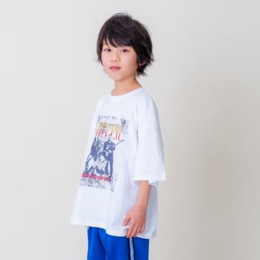 ロック風プリント半袖Tシャツ