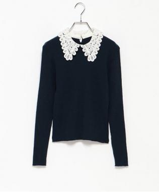 エリ刺繍ニットプルオーバー