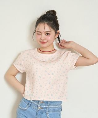 小花柄ワッフル半袖Tシャツ