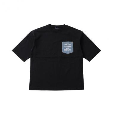 タフ天竺・ドロップショルダーデニムポケット５分袖Tシャツ