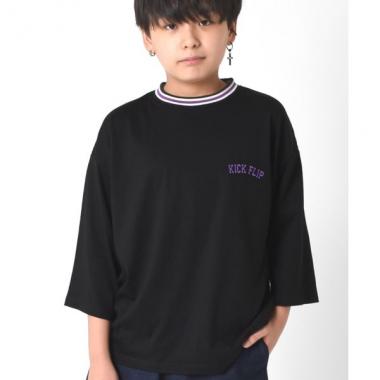 天竺・ビッグシルエットラインリブ7分袖Tシャツ