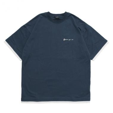 【防汚加工】ワンポイントロゴ裾レイヤード半袖Tシャツ