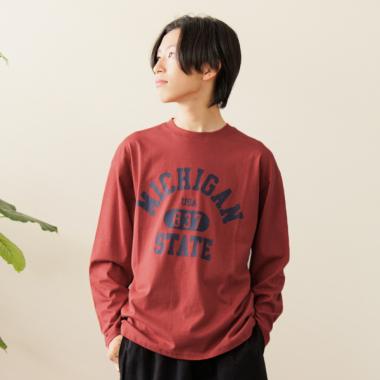 【プチプラ】フロントカレッジロゴ長袖Tシャツ