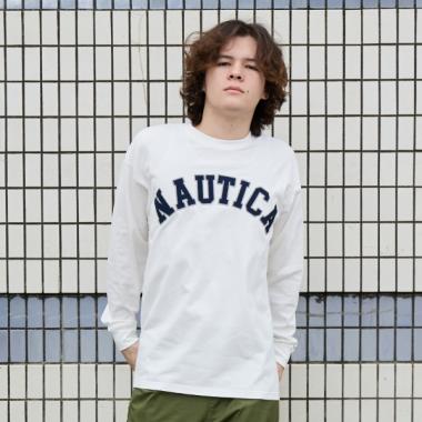 【NAUTICA】フロントロゴアップリケ刺繍長袖Tシャツ