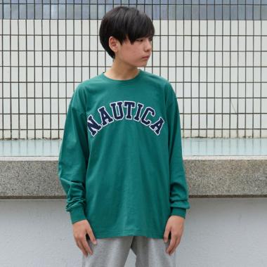 【NAUTICA】フロントロゴアップリケ刺繍長袖Tシャツ