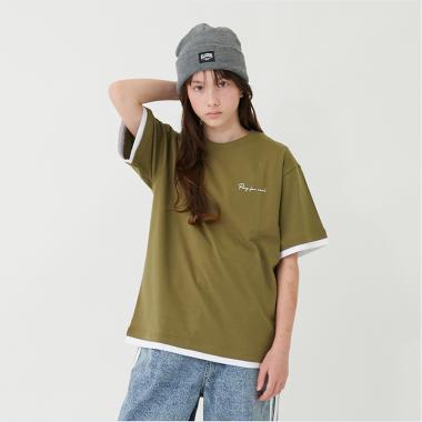 ワンポイントロゴ裾レイヤード半袖Tシャツ