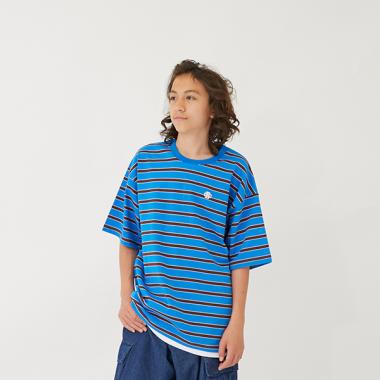 ボーダー・ワンポイント刺しゅうレイヤードビッグ半袖Tシャツ