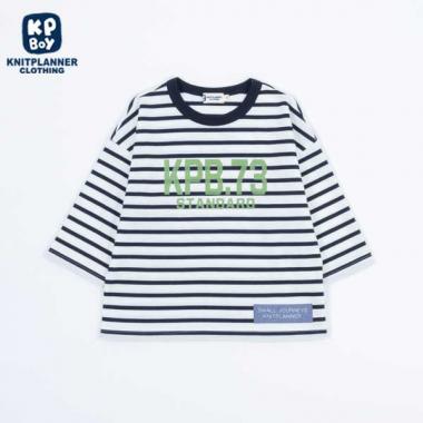 【日本製】ボーダー７分袖ロゴTシャツ(140～160)