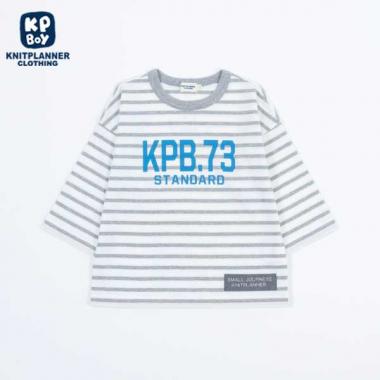 【日本製】ボーダー７分袖ロゴTシャツ(140～160)
