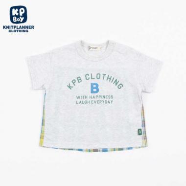 プリントロゴのマドラスチェックがら半袖Tシャツ(80～90)