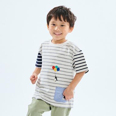 ポケットにペンギンボーダー半袖Tシャツ