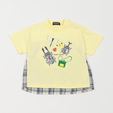 昆虫後ろチェック切替半袖Tシャツ