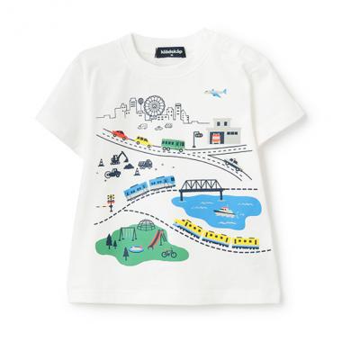 【人気商品再入荷】【直営店で取り扱い無し】街と乗り物グラフィック半袖Tシャツ