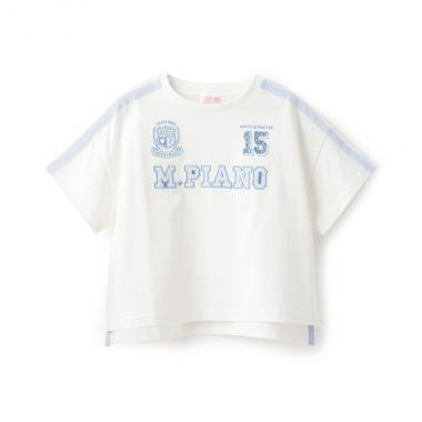 レースロゴアップリケ　袖ラインTシャツ