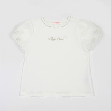 【人気商品再入荷】【直営店で取り扱い無し】花モチーフつきパフスリーブ　Tシャツ