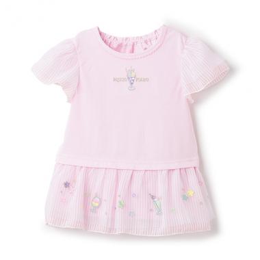6332202：ソーダ刺しゅう　裾フリル半袖チュニック