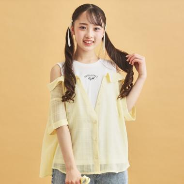シアーシャツドッキングトップス