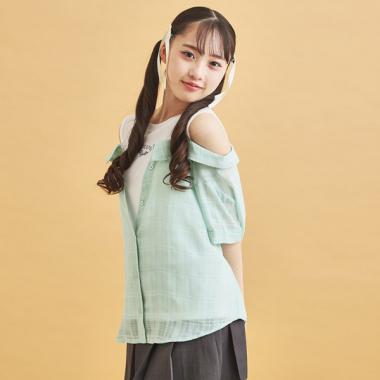 シアーシャツドッキングトップス