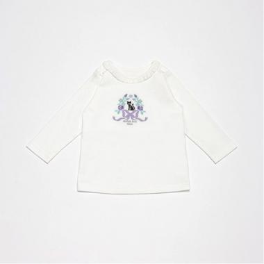 ネコ花刺しゅう長袖Tシャツ