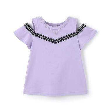 【人気商品再入荷】【直営店で取り扱い無し】ロゴテープ肩開き半袖Tシャツ・ネックレス付き【接触冷感＋UVケア】