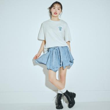 腰巻き風デニムキュロット