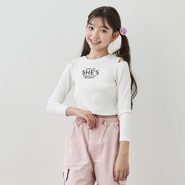 SHE'S肩スリットロングTシャツ