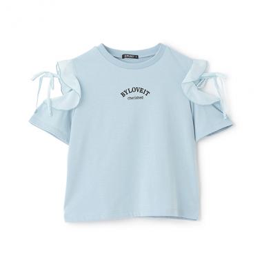 【接触冷感】肩リボンバックハートTシャツ