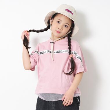 女の子バックプリントロゴテープ半袖Tシャツ