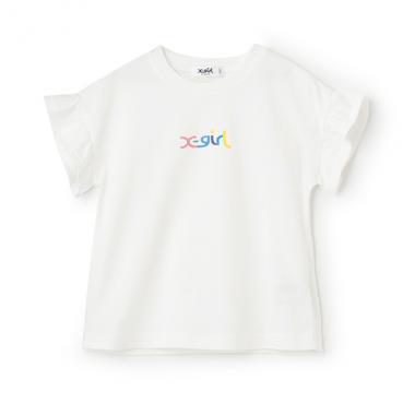 袖フリル落書ロゴ半袖Tシャツ