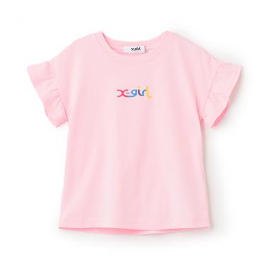 袖フリル落書ロゴ半袖Tシャツ
