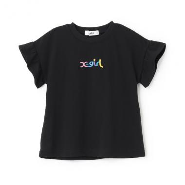 袖フリル落書ロゴ半袖Tシャツ