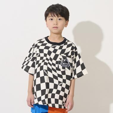 歪みチェッカー総柄半袖Tシャツ