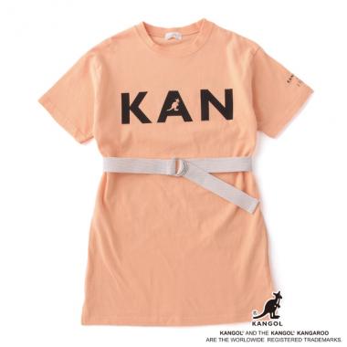 【KANGOLコラボ】 USAコットン ベルトつきロゴTシャツワンピース